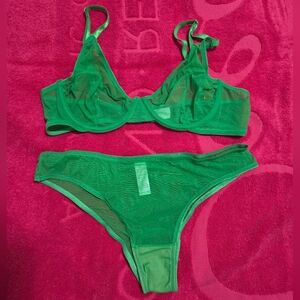 Sheer Kelly Green Women's Bra Panty Set Medium